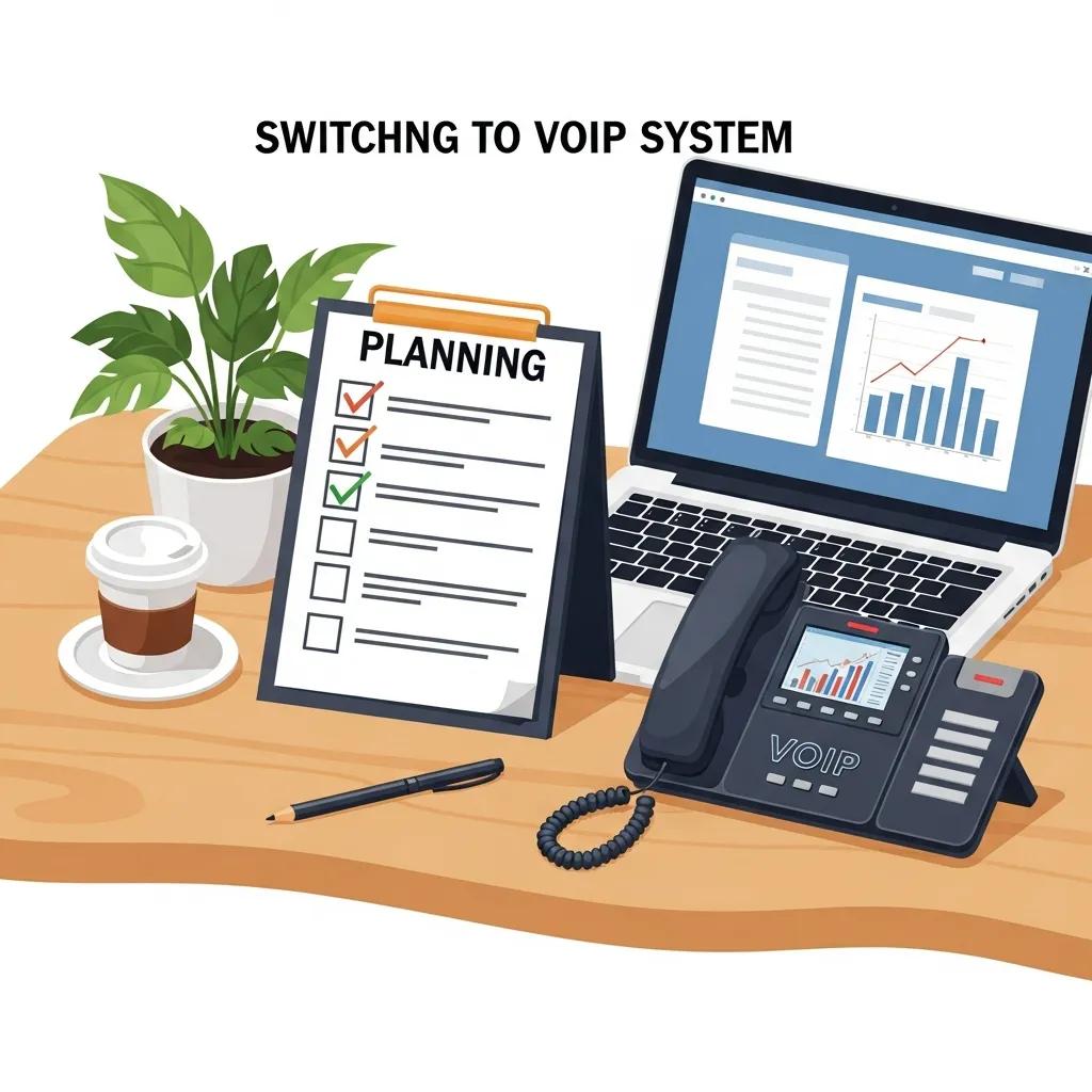 Checklist and VoIP phone in a workspace, representing the step-by-step guide for transitioning to VoIP systems