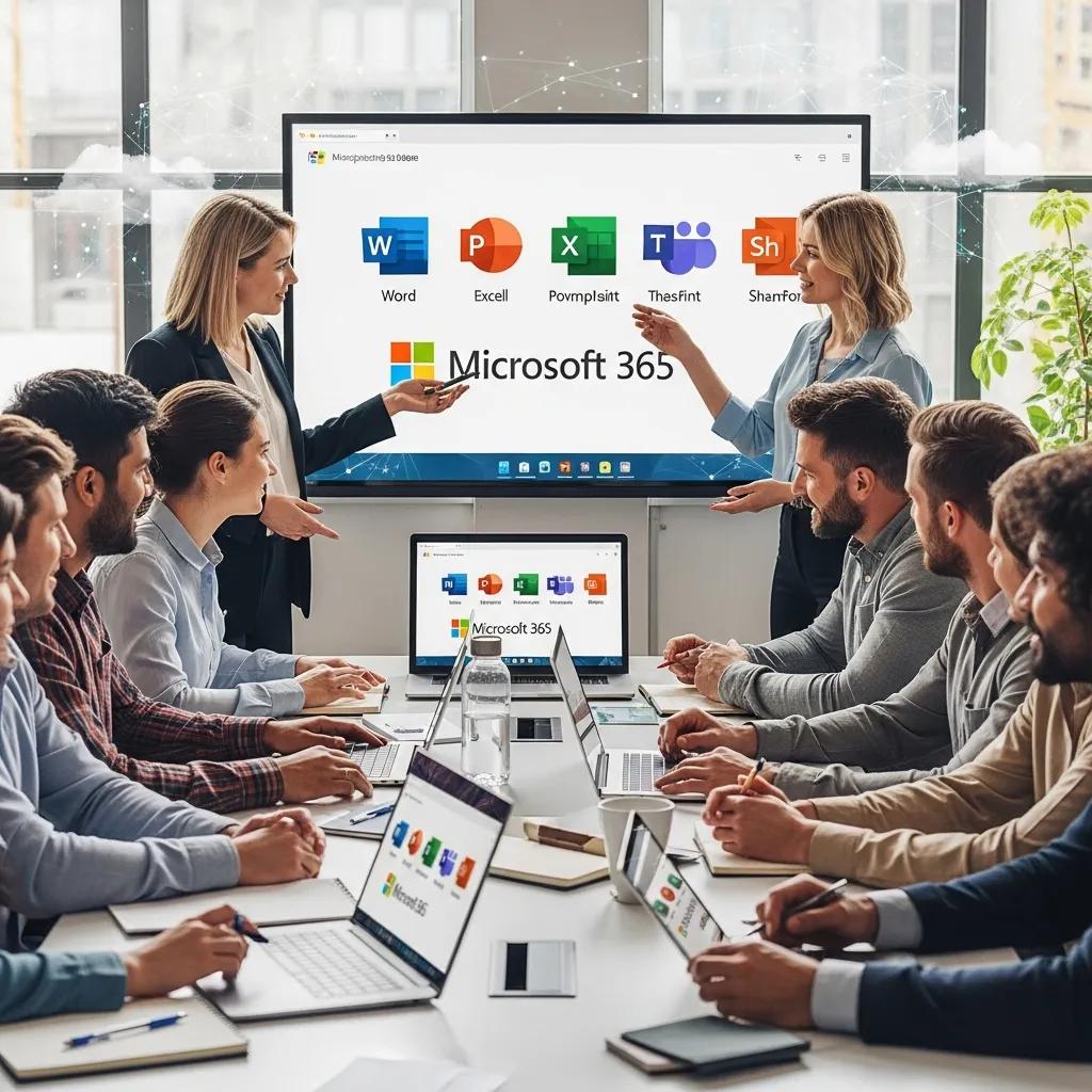 Employees participating in a Microsoft 365 training session for cloud migration