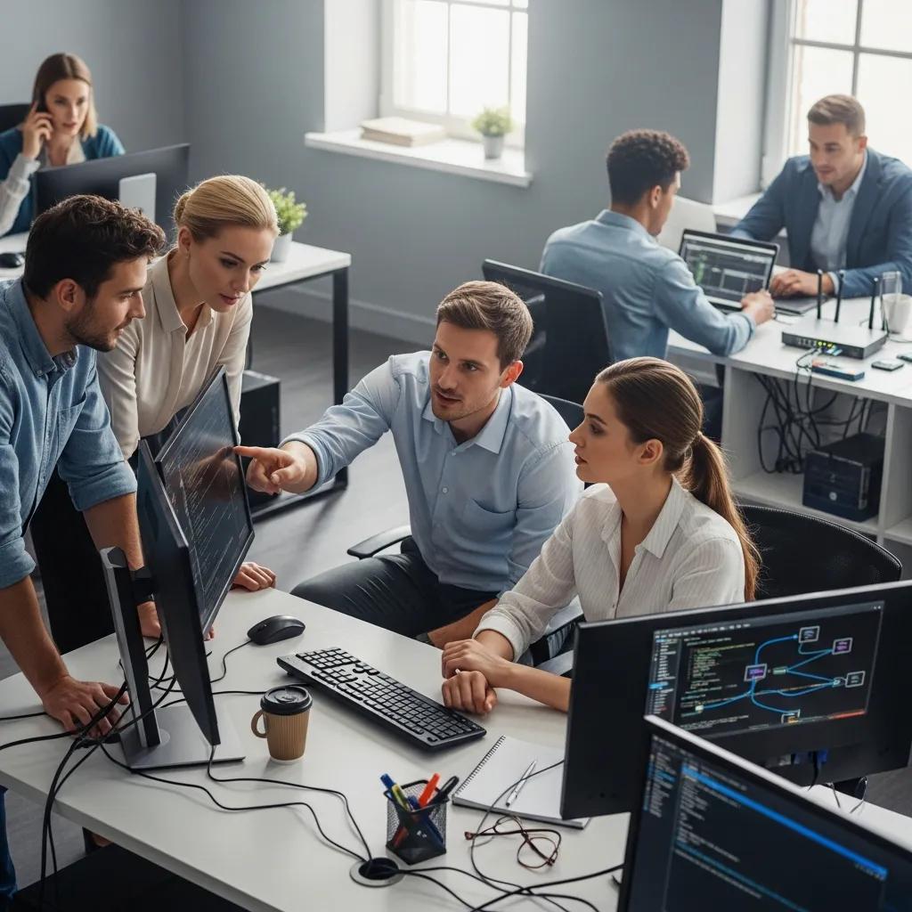 Small business team receiving IT support from managed services provider